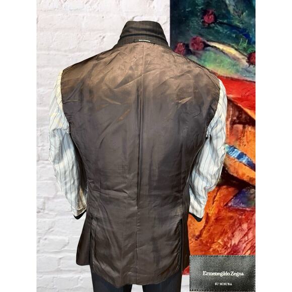 Ermenegildo Zegna Misura 46R Brown Blue Stripe Blazer Sport Suit Jacket 15 Mil - Picture 9 of 16
